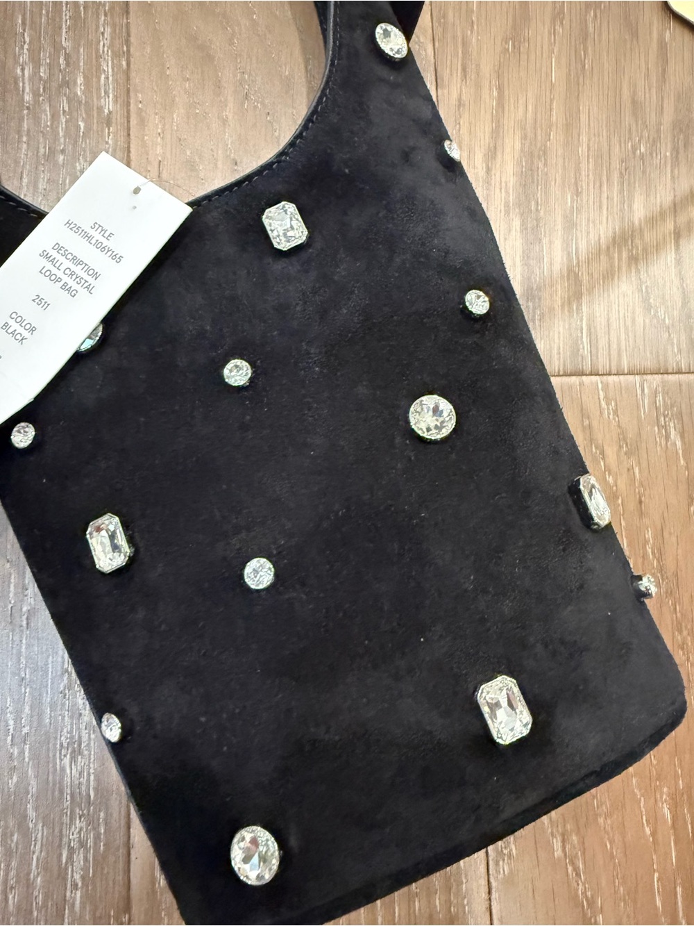 Veronica Beard Black Suede Shoulder Bag with Crystal Embellishments - Picture 7 of 13